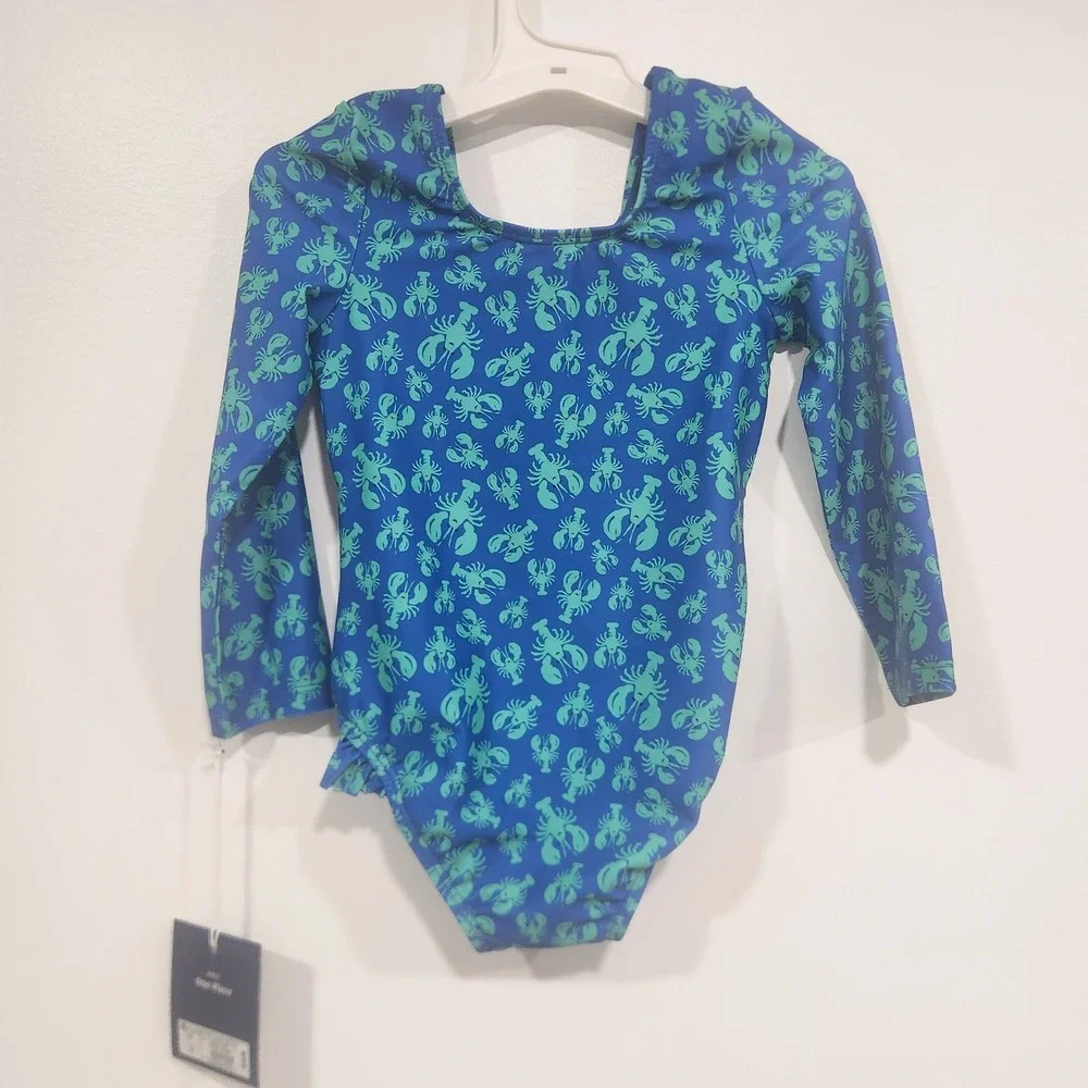 Roller Rabbit for Target Girls Blue Teal Lobster‎ Long Sleeve Swimsuit 3T NWT